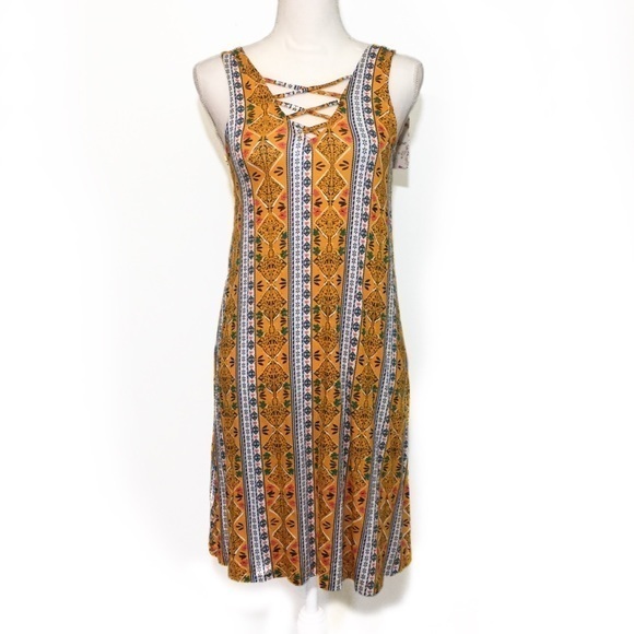 NWT Floral Vertical Geo Stripe Swing Loose Dress - Picture 1 of 8
